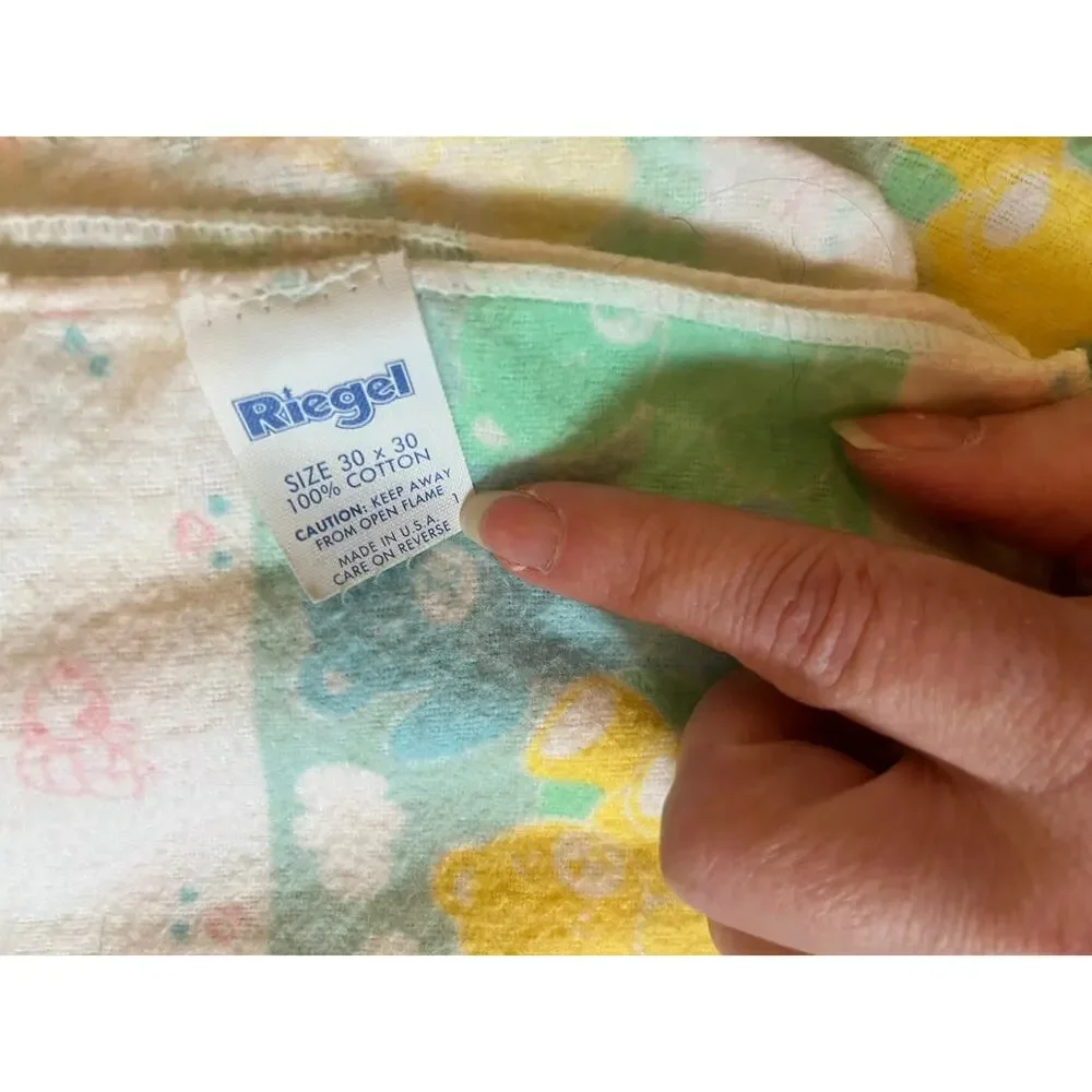 2 Riegel Baby Blanket Cotton Recieving VTG Bears 30x30” & 30x34” Flannel